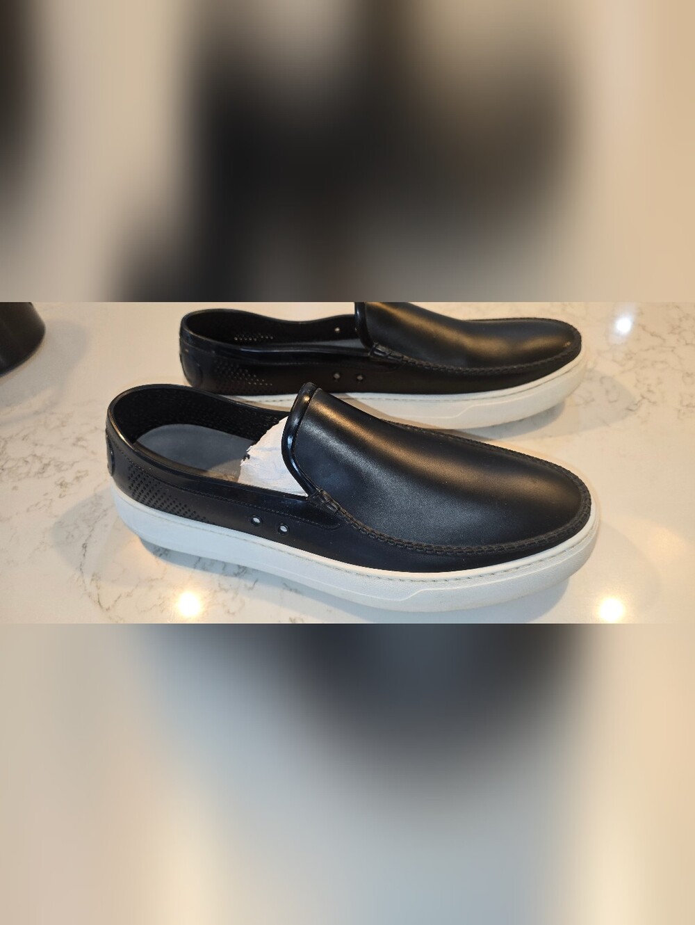 Men's Black Slip-On Loafers with White Sole Size 13 - Picture 2 of 7